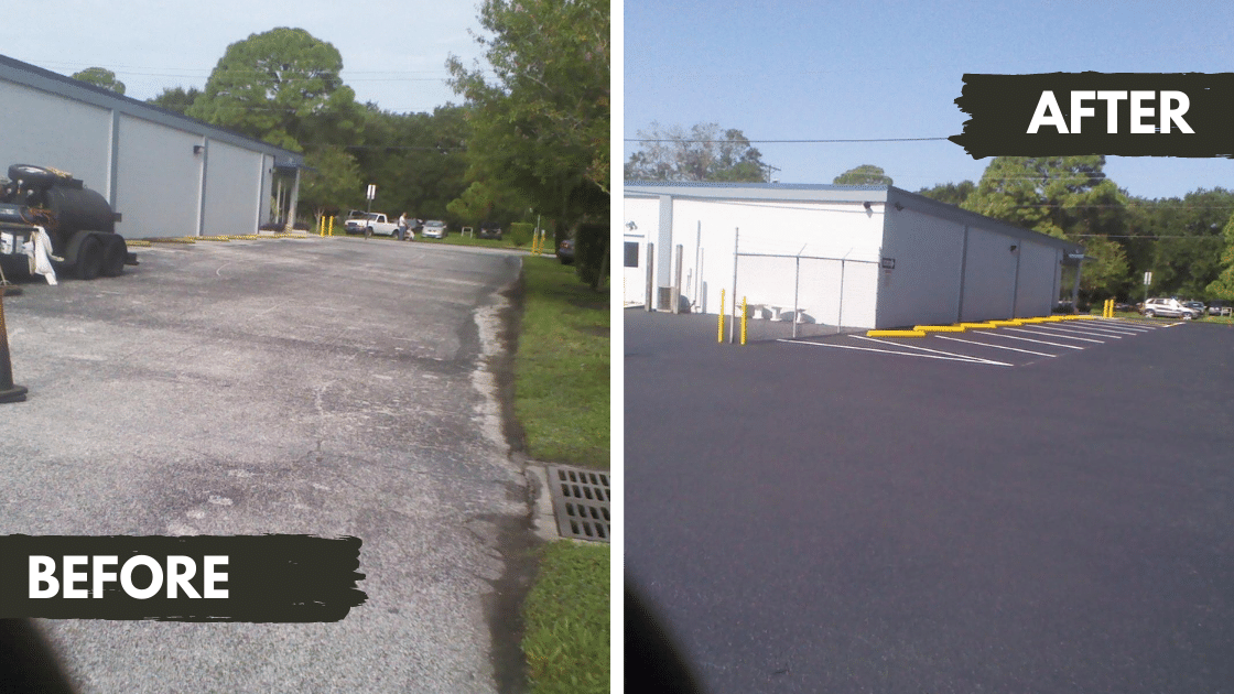 Asphalt Sealcoating Before and After Photo